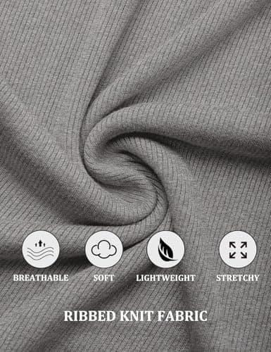 GKBK Short Sleeve Shirts Basic Tees Tshirts for Women Ribbed Fitted Tight Henley Shirts Dressy Casual Cute Spring Summer Tops 2025 Trendy Outfits Clothes Light Grey L - Thumbnail 5