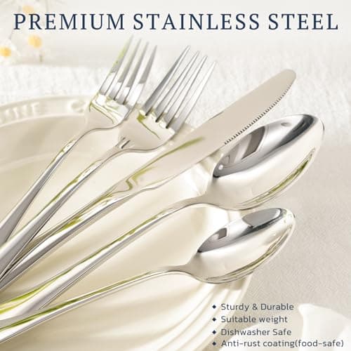 Astercook Silverware Set with Steak Knives 24-Piece Flatware Set for 4 Food-Grade Stainless Steel Cutlery Set Mirror Polished Utensils Set Include Spoons and Forks for Home Kitchen Restaurant - Thumbnail 3