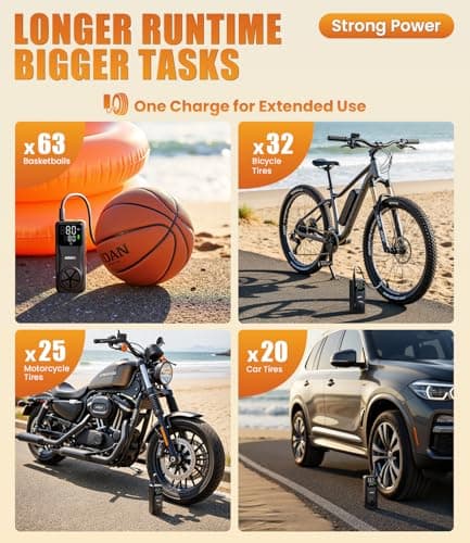 AOSKI Tire Inflator Portable Air Compressor: 150PSI Rechargeable Air Pump with Digital Pressure Gauge, LED Light and Auto Shut-Off - Fast Inflation for Car, Motorcycle, Bike, and Ball - Black - Thumbnail 3