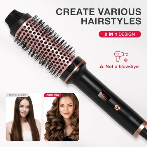 TANSHINE Thermal Brush,1.5 inch Hot Curling Brush Blowout,Heated Round Curling Iron Brush with Dual Voltage for Blowout Look,Hair Curler Volumizing Brush,Hair Curling Wands Bruah for Travel,Black - Thumbnail 2