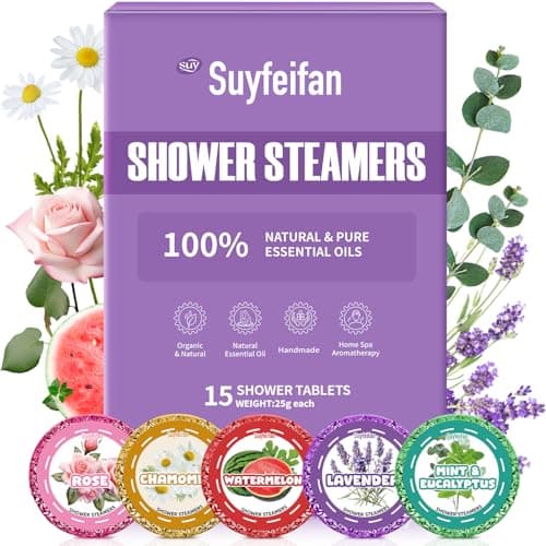 SUYFEIFAN Shower Steamers Aromatherapy Gifts for Women Men 15 Pack, Fathers Day Gift for Dad Husband from Wife Daughter, Handmade Natural Organic Essential Oil, Home SPA Relaxing Self Care - Image 1