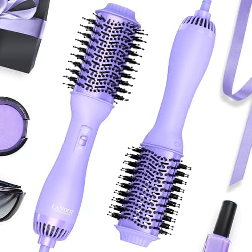 LANDOT 4-in-1 Blow Dryer Brush-Blowout Hair Dryer Brush with 60mm Oval Barrel One Step Volumizer for Thick & Coarse Hair, Fast Drying Frizz Control, Salon Smooth Hair at Home