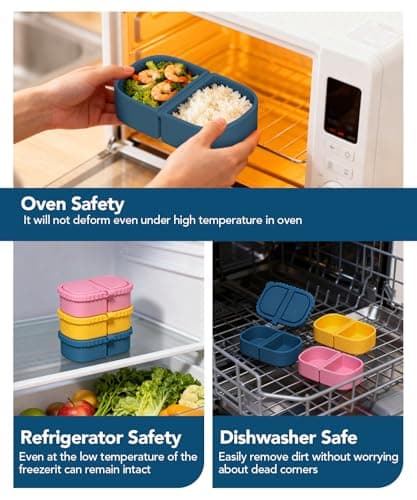 Niifawh 3 Pack Reusable Silicone Snack Containers, 8 oz Double Compartment Portable Snack Box with 3 Forks, Small Leakproof Food Storage Containers with Lids for Salad Dressing Sauce - Thumbnail 5