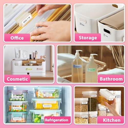 HKHKPI Label Maker Machine with Tape, Small Portable Bluetooth Label Printer, Handheld Mini Labeler for Home, Kitchen, Office, Waterproof Label Makers for Labeling, Gift, Kids School Items, Pink - Thumbnail 2