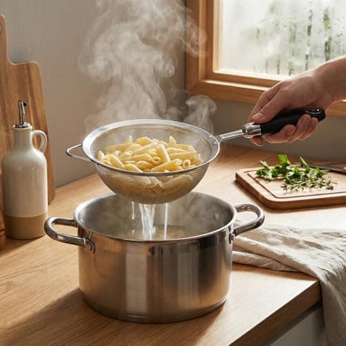 304 Stainless Steel Fine Mesh Strainer Set, 3 Sizes 12/14/18cm Kitchen Strainers, 40 Mesh Sieve for Rice, Pasta, Flour, Tea & Juicing, Rust-Resistant Food Strainer with Long Handle, Dishwasher Safe - Thumbnail 2