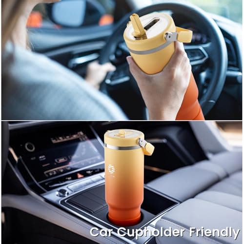 Fjbottle Insulated Stainless Steel Coffee Tumbler with Flip Straw, 40 Oz Hot Coffee Cup Travel Mug, Ice Cube Water Flask Leak Resistant Lightweight for Traveling & Home, Casual, Orange - Thumbnail 5