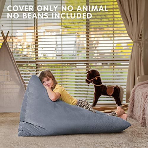 Aubliss Stuffed Animal Storage Bean Bag Chairs Cover, 50"x 35" Extra Large Velvet Bean Bags Chair for Kids & Adults, Ultra Soft Zipper Beanbag Toy Storage for Boys Girls - Grey - Thumbnail 5