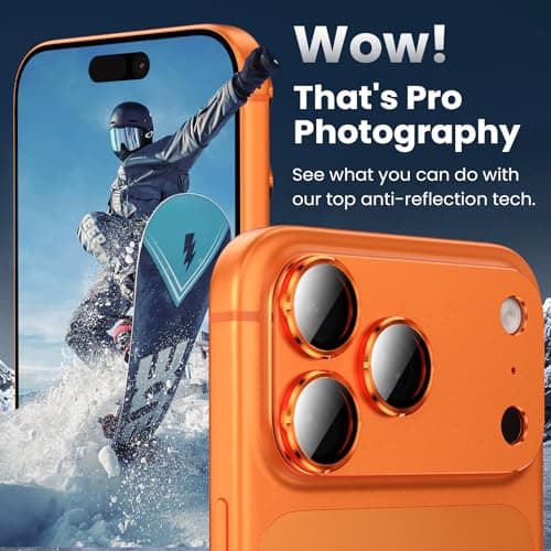 YWXTW Designed for iPhone 17 Pro Max Camera Lens Protector, [1:1 Perfect Fit] Full Coverage Matte Metal Tempered Glass Camera Screen Cover Accessories, Case Friendly (Cosmic Orange, iPhone 17 Pro Max) - Thumbnail 4