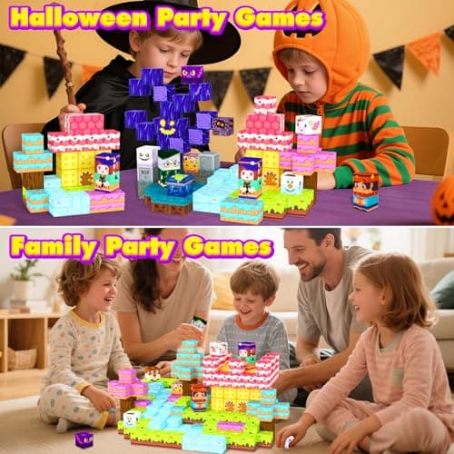 Magnetic Blocks Building Cubes, Magnetic Tiles Kids Montessori Sensory Toys & Games for 3 4 5 6 7 8 9 10 11 12 13 Year Old Boys Girls, Kids Toddler Halloween Decorations Party Favors Birthday Gifts - Thumbnail 5