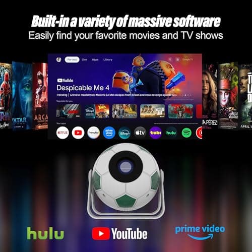 Portable Projector, 1080P Full HD and 400 Lumens, Android 15 Smart Projector with Auto Keystone Correction, 120° Adjustable, RinTinTin Football Design for Bedroom, Outdoor Camping, Home Theater - Thumbnail 2