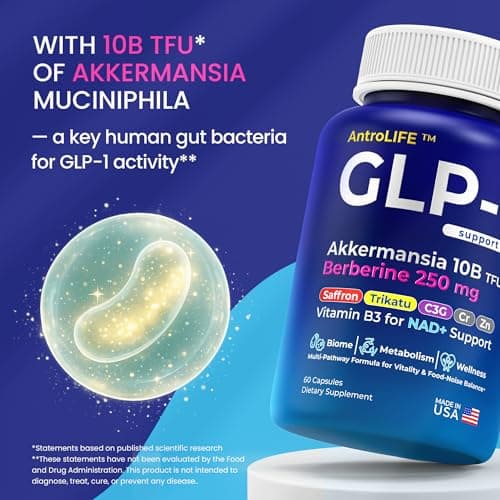 ANTROLIFE GLP-1 Support Supplement - Appetite & Gut Health, Metabolism, NAD+ Support - 18 Synergistic Ingredients - Inulin-Free - Akkermansia, Berberine, Saffron, Trikatu - 60 Caps. (30-Day Supply) - Thumbnail 4