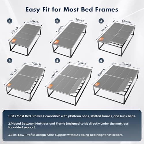 BedBro Bunkie Board Full 10mm (54" x 75") – Gray Under Mattress Support, Anti-Sag & Noise-Free, Breathable Low Profile Bed Board for Metal Frame, Slatted Beds& Platform - Thumbnail 5