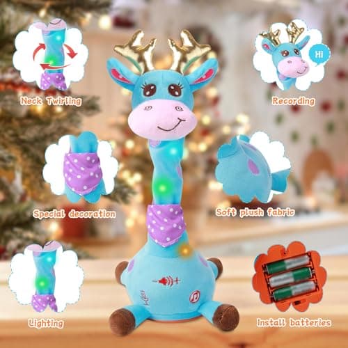 LUKETURE Dancing Talking Singing Blue Giraffe Stuffed Plush with Golden Antlers,Interactive Stuffed Animal Toy, Musical Plush with Record & Repeat, Sings 10 Songs, LED Lights - Thumbnail 4