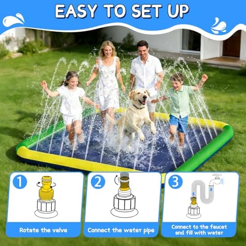 Splash Pad for Kids & Dogs, EPN 140"-100" Extra Large Non-Slip Sprinkler Splash Pad, Thickened 0.5mm PVC Water Play Mat, Outdoor Water Toy for Backyard Summer Fun, Ideal for Toddlers 3+ Boys Girls - Thumbnail 6