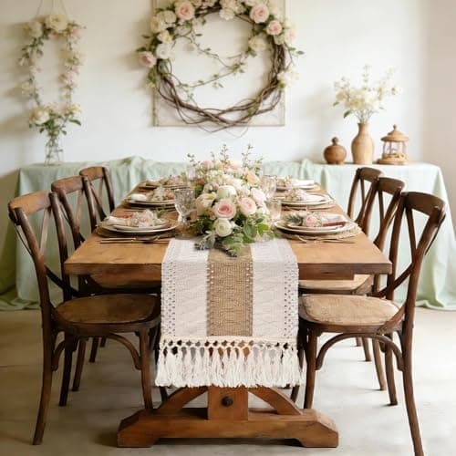 yuboo Boho Table Runner 72 inches for Dining Table , Spring Buffet Cabinet Table Runner, Long Burlap Dresser Runners for Bedroom, Kitchen, TV Stand, Farmhouse Easter Home Decor - Thumbnail 2