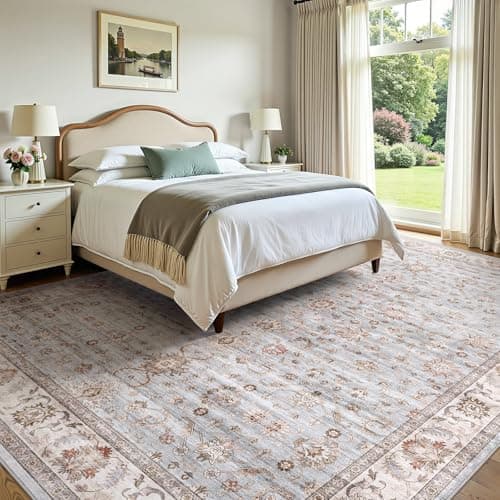 WITSHOCK 8x10 Area Rugs Living Room: Washable Large Neutral Vintage Soft Rug Stain Resistant Non-Slip Farmhouse Indoor Low Pile Floor Carpet for Bedroom Nursery Office(Blue Gray) - Thumbnail 3