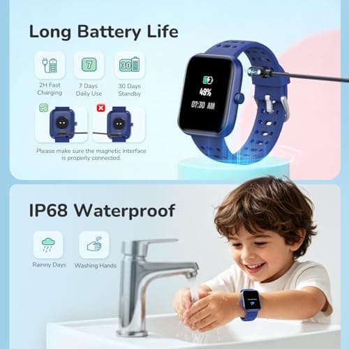 Smart Watch for Kids, Kids Smart Watch with Sleep, Heart Rate Monitor & Fitness Tracker, Kid Watch with Puzzle Games, Sports Modes & DIY Dials, Kid's Gifts for Birthday, Children's Day, Reward-Blue - Thumbnail 6