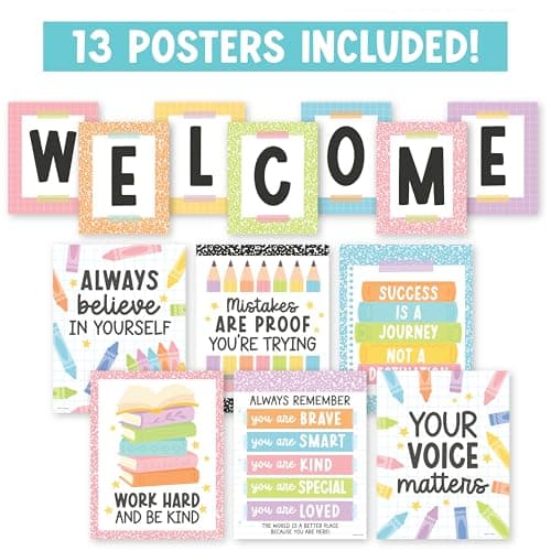 Welcome Sign for Classroom -13 Motivational Wall Decor for Classroom, Welcome Bulletin Board Set, Inspirational Posters, Positive Affirmations, Pastel Welcome Back to School Bulletin Board Decorations - Thumbnail 3