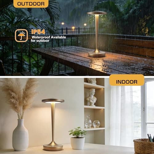 JALVDE Cordless Lamp Rechargeable LED Table Light,48Hrs Battery Operated Table Lamp,Potable Lamp with Stepless Dimming and Waterproof Lamp for Kitchen,Dining,Shower,Outdoor Patio,Camping (1Pbronze) - Thumbnail 4