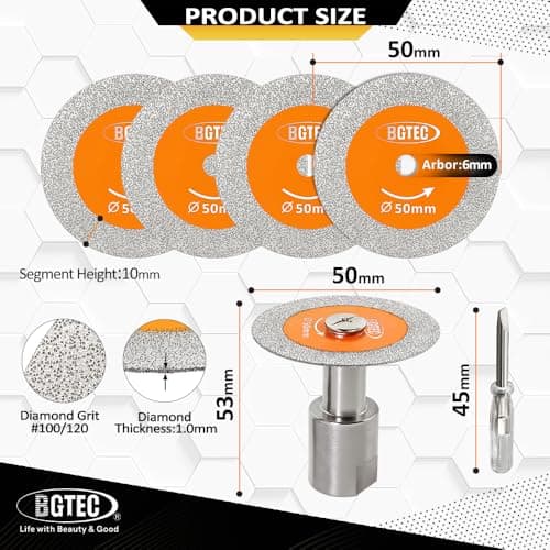 BGTEC Diamond Mini Glass Cutting Saw Blade - 5PCS 2" (50MM) Tile Cutting Discs with 5/8"-11 Thread Flange for Glass Jade Crystal Wine Bottle Tile - Thumbnail 2