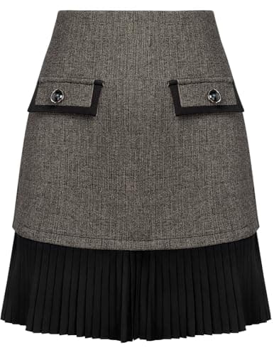 Kate Kasin Women's Skirt, Pleated A-Line Fall Skirt, High Waist Mini Skirts(Gray Herringbone, Medium) - Image 1