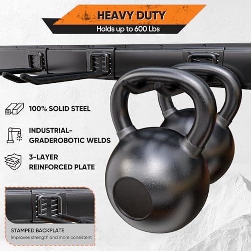 Garden Tool Organizer Wall Mount, 32 inches Tool Storage Rack with Adjustable Hooks, 600lbs Adjustable Heavy Duty Metal Hooks, Yard Shed Rack Holder System Hanging Rake Broom Mop Snowboard, Men Gift - Thumbnail 4