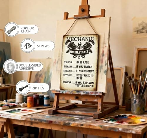 Vintage Garage Sign for Men – Funny Metal Tin Sign , Classic Car Garage Decor & Man Cave Wall Art, Retro Shop Sign, Vintage Metal Signs for Garage, 8 x 12 Inch Work Shop Accessories Mechanic Hourly Rate Metal Tin Sign - Thumbnail 4