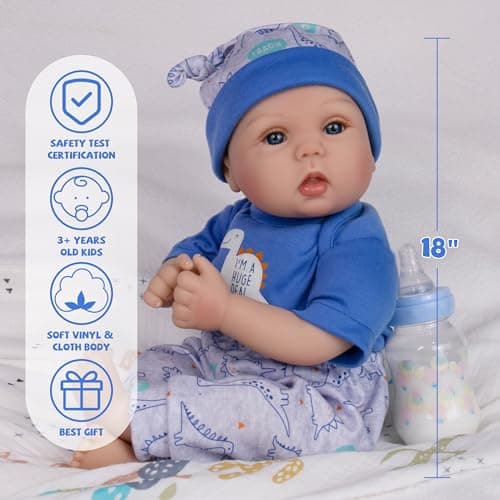 Milidool Lifelike Reborn Baby Dolls Boy - 18-Inch Baby Soft Body Realistic-Newborn Baby Dolls Cloth Body Real Life Baby Dolls with Toy Accessories for Kids Age 3 4 5 6 7 + - Thumbnail 4