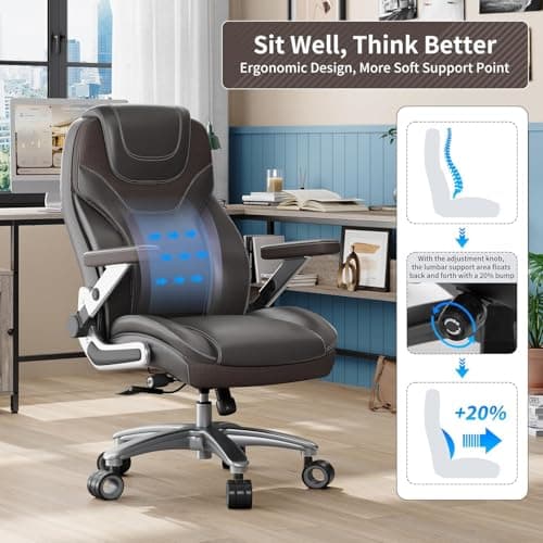 CoziCradle Big and Tall Office Chair with 5D Arms, 600lbs Fabric & PU Leather Heavy Duty Desk Chair, Adjustable Lumbar Support & Height, Tilt Function, High Back Ergonomic Executive Computer Chair - Thumbnail 3