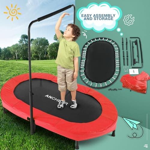 ANCHEER Trampoline for Kids, Toddler Trampoline Indoor Sports and Outdoor Games 56" Kids Rebounder 220LBS Capacity with Adjustable Safety Handrail Foldable Jumper for Boys and Girls (ASTM Certified) - Thumbnail 6