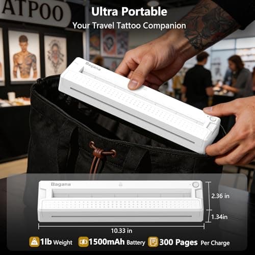 Bagana Tattoo Stencil Printer, 2-in-1 Wireless Bluetooth Thermal Printer for Tattoo Stencils & Documents, Portable Temporary Tattoo Transfer Machine Kit for Tattoo Artist & Beginner, White - Thumbnail 4