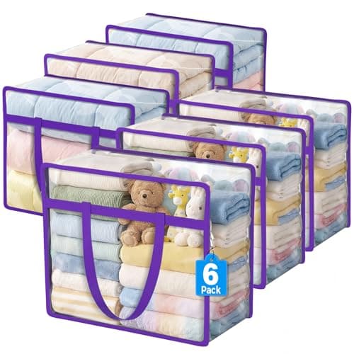 Budding Joy 6 Pack Clear Zippered Storage Bags for Clothes,40L Closet Organizers and Storage Containers Vinyl Moving Bag for Bedding, Linen, Blankets, Comforters, Clothing & Toys - Image 1