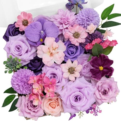 TINGE TIME Fake Flowers Artificial Flowers Peonies Bulbous Chrysanthemum Daisy Hydrangea Sunflower Violets Dahlia Daffodils Epiphyllum Orchid Cherry Blossom Camellia Leyaron (Purple) - Image 1