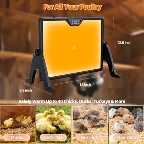Gyrivav Brooder Plate for Chicks with Remote Control, Double-Sided Chick Heat Plate, Night Light, 4 Timer Modes, LED Light, Adjustable Angle & Temp Display, 180W for Chicks/Ducks/Cats/Dogs (Black) - Thumbnail 5