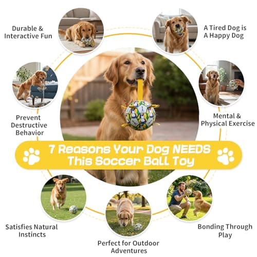 COSOWO Interactive Dog Soccer Ball with Straps, Footable Floating Dog Toy for Training, Fetch & Water Play, 6 Inch for Small Medium Dogs, A - Thumbnail 2