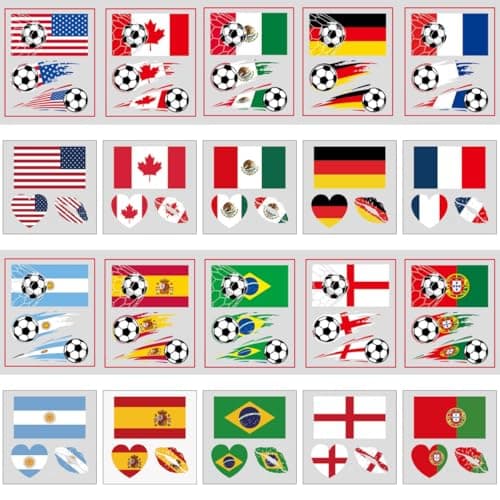 2026 World Cup Temporary Tattoos Sticker for Soccer Fans, 60PCS 20 Sheets Country Flags Tattoo Stickers for all Ages Boy Girl Teen Soccers Party Game Days Watch Parties, Waterproof Sweat Proof Vinyl - Image 1