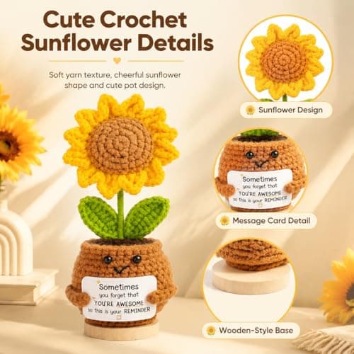 3 Pcs Crochet Sunflower Thank You Gifts, Graduation & End of Year Teacher Gifts from Students, Positive Handmade-Style Sunflower Dolls for Teachers, Mentors, Coworkers, Mom, Friends, Desk Decor - Thumbnail 3