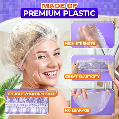 100 PCs Shower Caps for Women Disposable – Plastic Hair Cap for Salon, Spa, Travel, and Home Use – Waterproof, Comfortable, Lightweight, and Secure Disposable Shower Caps for Women Hair Protection - Thumbnail 3