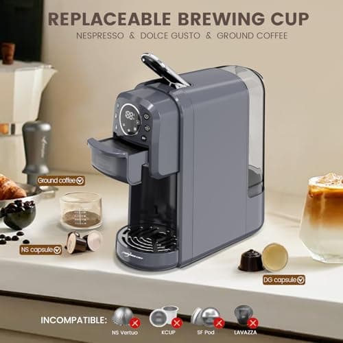 Multi-Capsule Espresso 4in1 Coffee Maker,Single Serve Coffee Machine for Nespresso,Dolce Gusto,ESE Pods & Ground Coffee or Hot Water,Smart & Compact Design in Any Space,20Bar,CM-C05A - Thumbnail 5