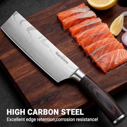 Nanbone Nakiri Knife 7 Inch Sharp Meat Cleaver and Vegetable Kitchen Knife Damascus Asian Chef Knife for Home and Kitchen with Ergonomic Handle High Carbon Stainless Steel knife Chef Cooking Gift - Thumbnail 6