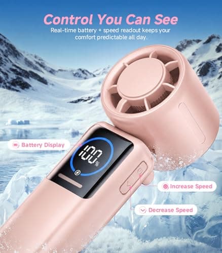 Turbo Portable Handheld Fan, 15000mAh Foldable Rechargeable Personal Fan for 40H, 4-in-1 Neck Fan with Built-in USB-C Cable & Display, 15m/s Hand Fans for Travel Concerts Outdoors Gifts for Women - Thumbnail 6
