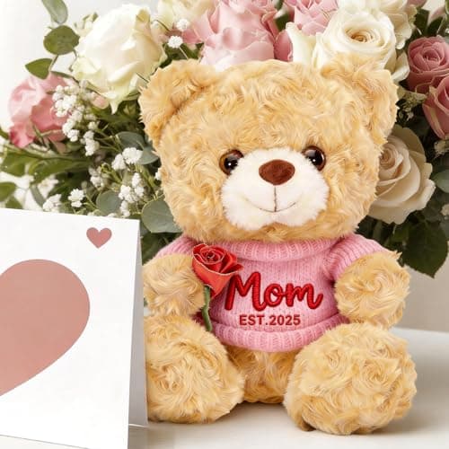 12'' Personalized Mother's Day Embroidered Teddy Bear with Rose, Custom Name Stuffed Plush Teddy, Soft Mom Bear Gift for Mother's Day, Birthday, Customized Gift for Mom Grandma from Daughter Son - Thumbnail 2