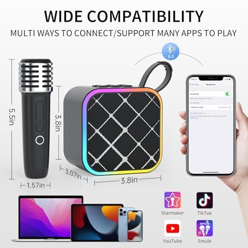 Mini Portable Karaoke Machine with 2 Wireless Mic,Home Karaoke System for Kids,Travel/Birthday Parties/Holidays,Bluetooth Speaker with Carry Handle,Ideal for Ages 3-12 - Thumbnail 5
