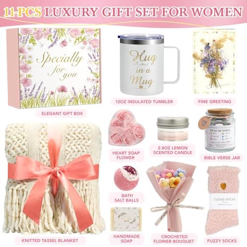 Mother's Day Gift Baskets for Women, 11 PCS Unique Birthday Gifts for Women, Self Care Gift Baskets, Thank You, Sympathy Inspirational Friendship Gifts for Mom, Grandma, Wife, Sister, Friends - Thumbnail 2