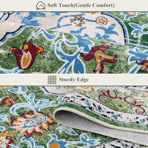 U'Artlines 5'x8' Boho Area Rug, Non Slip Washable Soft Green Carpet for Living Room Bedroom Dining Room Office Indoor Rugs for Home Decor - Thumbnail 3