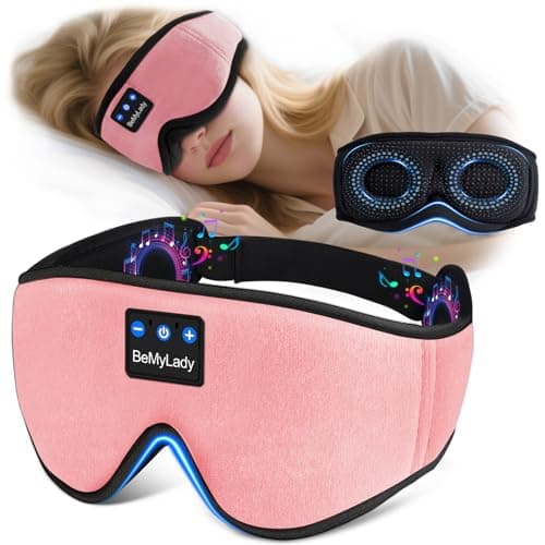 BeMyLady Sleep mask Headphones,100% Blackout 3D Zero Eye Pressure Bluetooth Sleep mask Breathable Eye mask with Bluetooth Headphones Sleep Headphones for Side Sleepers, 14H Playtime&Bluetooth 5.4 Pink