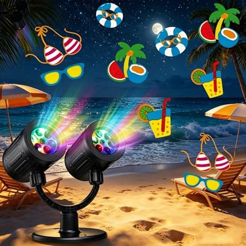 Toodour LED Projector Lights Outdoor, Double Head Dynamic Pool Lights Projector with Timer, Waterproof Indoor Outdoor Decorations Light for Beach Pool Home Window Wall Decor