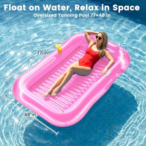 Inflatable Tanning Pool Lounger Float with Sprinkler, 77" x 48" XL Tanning Pool for Adults with Pillow & Cup Holder, 6 in 1 Suntan Tub Sunbathing Bed Pool Floats Adult for Backyard, Beach & Lake - Thumbnail 6