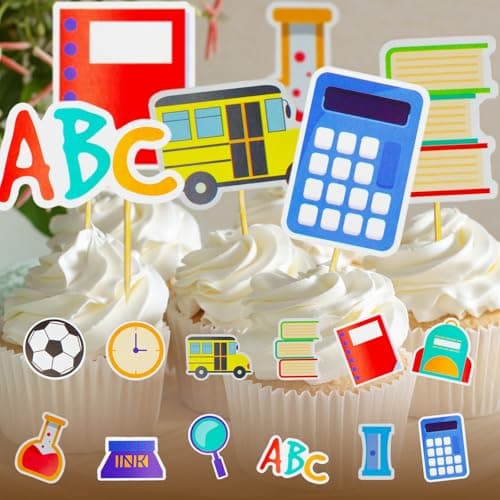 Oeyliz Back to School Cupcake Toppers 36 PCS First Day of School Cupcake Cake Decorations Welcome Party Decorations Back to School Cupcakes Toppers Classroom Party Supplies - Thumbnail 2