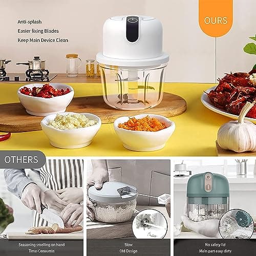 350ML Electric Garlic Chopper, Portable Veggie Chopper,Garlic Grinder Masher Onion Chopper, Blender to Vegetable, Cordless Food Processor for Ginger, Chili, Fruit, Meat, Spices, Beans, etc - Thumbnail 4